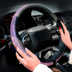 New Diamond Leather Steering Wheel Cover with Bling Bling Crystal Rhinestones, Universal Fit 15 Inch Car Wheel Protector for Women Girls Purple Diamond