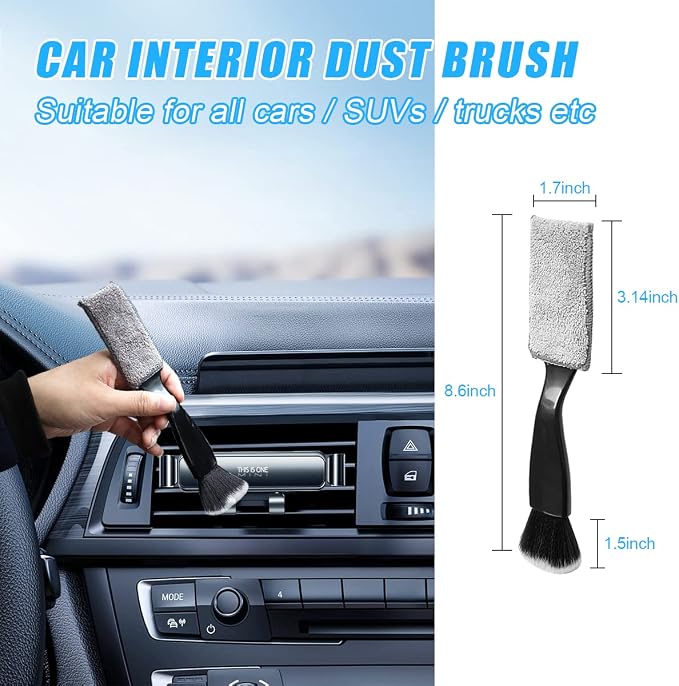 2 PCS Double Head Brush for Car Clean, Soft Auto Interior Duster Detailing Brushes, Universal Vehicle Dashboard Screen, Air Vents, Computer etc Cleaning Tool Accessories (Black)