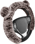 Bear Fur Steering Wheel Cover, Plush Faux Fur Fuzzy Steering Cover for Car Truck Van SUV, Standard Size Fits Wheels 14.5-15 in Diameter, Brown with Ears