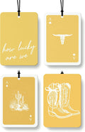 Boho Yellow Western Car Air Freshener 4 Pcs, Preppy Cow Skull Cactus Cowgirls Boots Hanging Air Freshener for Cars Closet Drawer Books, Western Car Accessories Mirror Decor for Women
