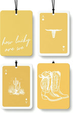 Boho Yellow Western Car Air Freshener 4 Pcs, Preppy Cow Skull Cactus Cowgirls Boots Hanging Air Freshener for Cars Closet Drawer Books, Western Car Accessories Mirror Decor for Women