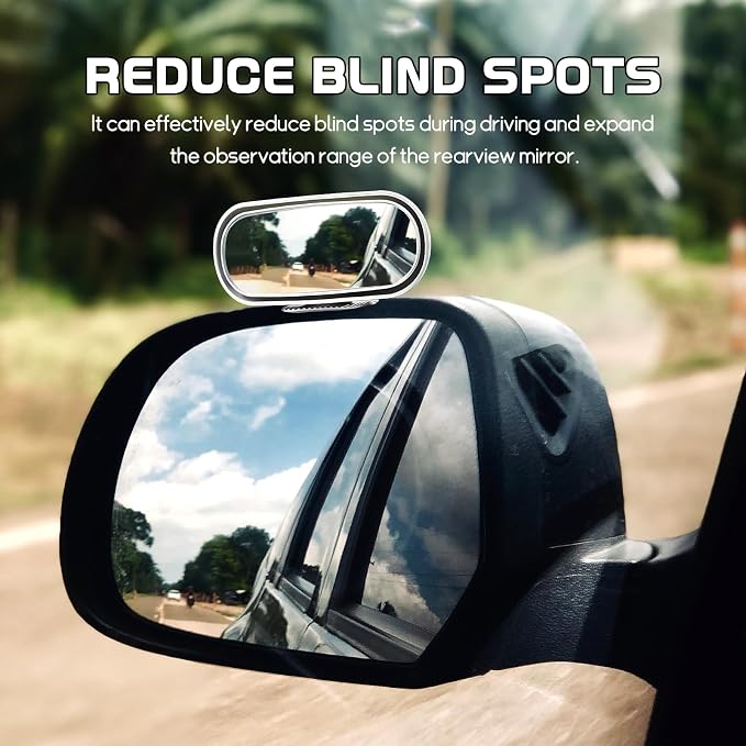 2PCS Car Blind Spot Mirror, Rectangular HD Glass Blind Spot Mirrors for Cars, 360° Adjustable Wide Angle Auto Blindspot Side Rear View Mirror, Car Accessories for SUV Truck (Stick-on, White)