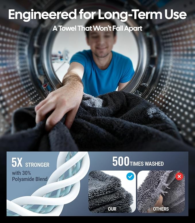 Microfiber Car Drying Towels 36" x 24" [1300GSM Ultra-Absorbent, No Streaks & Scratches] Dual-Sided Edgeless Cleaning Towel with Twisted Loop, for Auto Detailing, Car, SUV, Truck (3-Size Set)