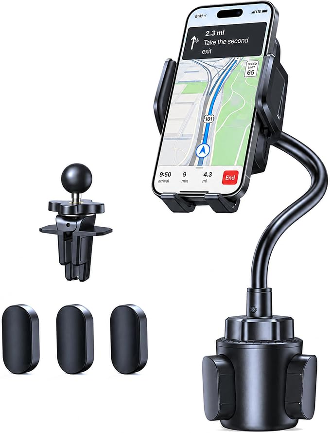 Cup Phone Holder for Car - Adjustable Gooseneck Cup Holder Phone Holders with Air Vent Holders & Expandable Base, Cupholder Phones Mount for iPhone 17/16 Pro Max and All Cell Phones, Car Model