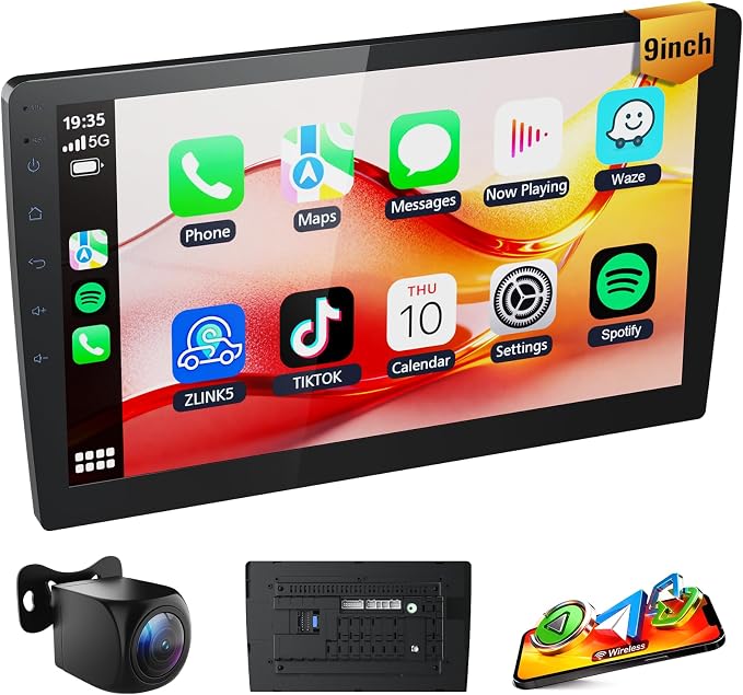 Huadio 9 Inch Universal Double Din Car Stereo with Wireless Apple CarPlay & Android Auto, Android 13 Touch Screen Car Radio, 2GB+64GB, CarPlay Screen for Car, GPS, Bluetooth, WiFi, Backup Camera