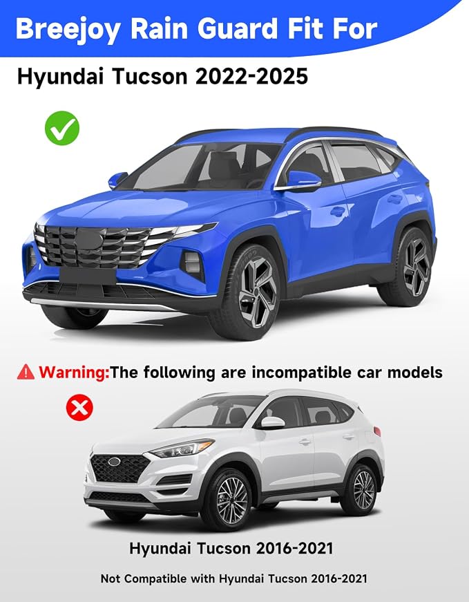 in-Channel Rain Guards Fit for Hyundai Tucson 2022 2023 2024 2025 2026 Window Rain Guards Visors Vent Visors Window Deflector Vent Shades Car Accessories -4 pcs