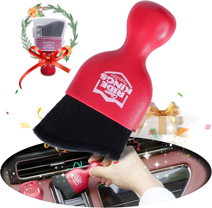 Car Interior Detailing Brush - Red | Sweeps dust from auto dashboard, door panels & buttons. Soft bristles with cover. Ideal vehicle cleaning supply gift.