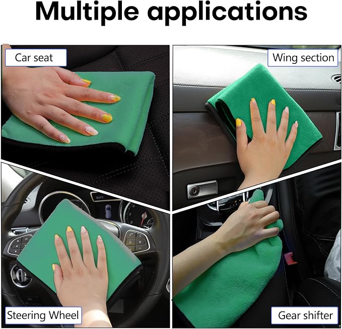 3PCS Car Microfiber Towels, 23.62"×11.81" Lint-Free Microfiber Towels for Cars Wash Drying, Super Absorbent Cleaning Cloths, Reusable Washing & Detailing Towel, Car Cleaning Supplies (Green)
