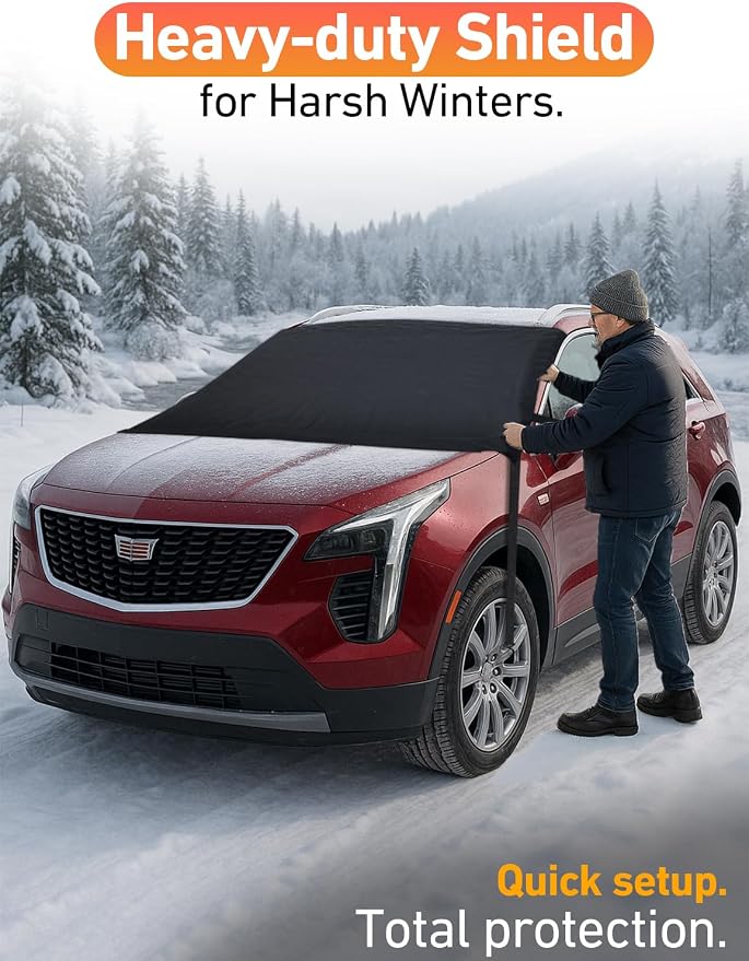 Car Snow Cover Compatible for Cadillac XT4 | Windshield Cover for Ice and Snow with S-Hook Straps | Heavy-Duty 600D Oxford Winter Car Cover, Waterproof & Anti-Slip