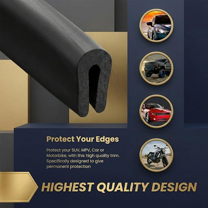 Rubber Edge Trim 1/8" U Channel Sheet Metal Edge Protector Door 20 Feet Long Seal Strip Guard Weather Resistance Fits for Car Doors Steel Plates Glass Hatches Table Corners(Black)