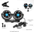 12V Car Clip Fans, Adjustable Dual Head Clip Fan 360° Rotatable Cooling Air Fan, 4'' Electric Auto Car Fans with Cigarette Lighter Plug for Vehicles, RV, SUV