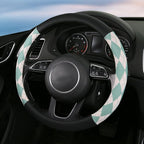 Lattice Car Steering Wheel Cover Microfiber Leather Non-Slip Comfort Universal 15 inch Checkered Plaid Wheel Protector for Truck, SUV, Cars (Green)