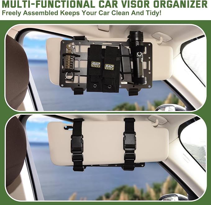 Aluminum Alloy Molle Visor Organizer,Rigid Aluminum Alloy MOLLE Panel Compatible with Backpack Tactical, Versatile Car Sun Visor Organizer for Trucks Vehicle SUV Interior Accessories