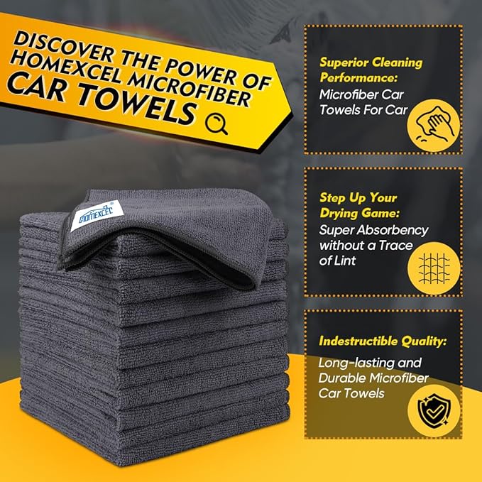 Microfiber Cleaning Cloth 12 Pack, 12.5 x 12.5 inch Microfiber Towels for Cars, Ultra Absorbent Washing Cloth, Lint Free Streak Free Cleaning Rags for Car, Kitchen, and Window (Grey)