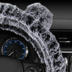 Faux Fur/Wool/Sheepskin Steering Wheel Cover for Women - Cute, Bear Fur, Soft, Fluffy, and Warm, Great for Winter Gray with Ears, 14.5-15