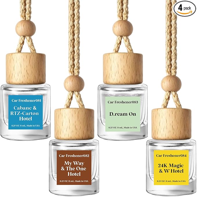 Car Air Freshener Diffuser 4 Pack Hanging Car Freshener for Women - 24.K Magic & W. Hotel ＆ Cabane & Rltz. CarIton Hotel ＆ Droam 0n & Westln Hotels ＆ M.y Way & The 0ne Hotel Fragrance Oil