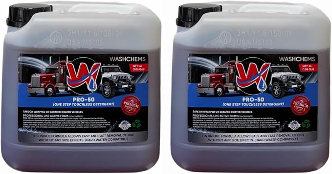 Pro 50 Touchless One Step Car Wash Detergent Soap Concentrate No Brushing, Commercial Grade Professional Auto Foam Cleaner Also Great for Trucks & Tractors (2, 1 gallon)