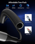 3-Port 70W Fast Car Charger for iPhone 14 13 12 11 Pro Max SE XR XS X 8 7 6 Plus, iPad, 2 Pack USB C Car Charger Adapter Cigarette Lighter with Coiled USB iPhone Carplay Cable &Lightning Charging Cord