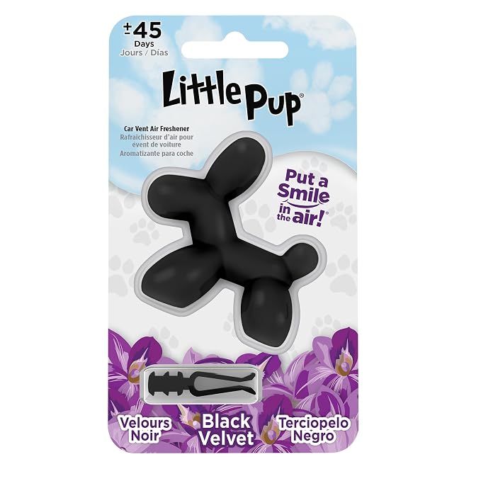 Little Pup 96605 Black Velvet Scent, Car Air Freshener, Clips to A/C Air Vent, Alcohol-Free Fragrance Oil, Non-Hazardous and Non-Toxic Plastic, Set of 1