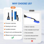 Car Snow Brush Ice Scraper, 32in Extendable, Windshield | 9.45in brush head, 3.82in scraper with ice chippers, 32in extendable, foam grip, easy storage