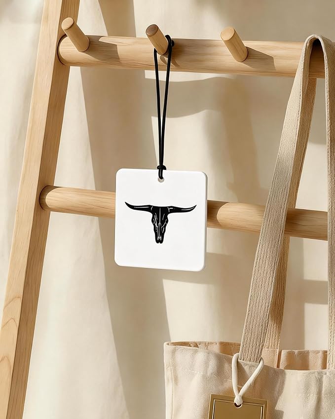 Black and White Western Orange Car Air Freshener 4 Pcs, Boho Cow Skull Cactus Cowgirl Boots Square Hanging Air Freshener for Closet Drawer Books, Western Car Accessories Mirror Decor for Women