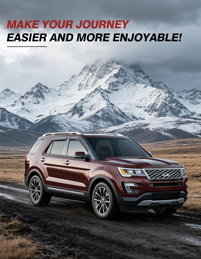 Outside-Mount Window Rain Guards Fit for Ford Explorer 2011-2019, Extra Durable Window Visors Wind Deflector Dark Smoke Vent Shades Car Tape-on with Thicker 4PCS