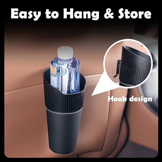 Leakproof Car Trash Can,Mini Car Trash Bin for SUV and Truck,Small Cars Garbage Can,Waterproof Automotive TrashCan for Vehicle,Home,Office,Multipurpose,Easy to Clean (Black Hook)