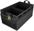 Car Trunk Organizer - Collapsible Car Organizer with Non Slip Bottom & Multiple Pockets for Groceries, Trunk Storage with Base Panel for SUV Sedan Van, 2 Compartments (Black, Medium)