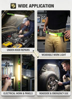 Foldable Underhood Work Light, 1500LM Ultra-Bright LED Mechanics Light Bar, 8000mAh Rechargeable Maintenance Light with Magnet & Hooks, Dual Color Temp, IP54 Waterproof for Car Repair, Garage, Green