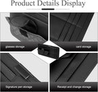 Car Sun Visor Organizer, Leather Multi-Pocket Auto Visor Storage Pouch for Sunglasses Cards License, Waterproof Car Interior Space-Saving Accessories, Universal for Most Cars (Black)