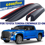 Goodyear Shatterproof Window Deflectors for Toyota Tundra 2022-2026 CrewMax, Tape-on Rain Guards, Window Visors, Vent Deflector Visor, Car Accessories, 4 pcs. - GY008923