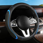 Leather Splicing Black Blue Car Steering Wheel Cover,14.5-15 Inch Universal Microfiber Leather Covers Breathable Anti-Slip Odorless Steering Wheels Accessories for Men Women