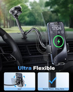 Solid Car Truck Phone Mount Wireless Charger Holder with 14-Inch Gooseneck Long Arm for iPhone 15 Pro Max Plus 14 13 12 11 XS X Samsung S24 Ultra S23 S22 S22 S21 S20 Pixel 9 Pro XL 8 7 6 5 4