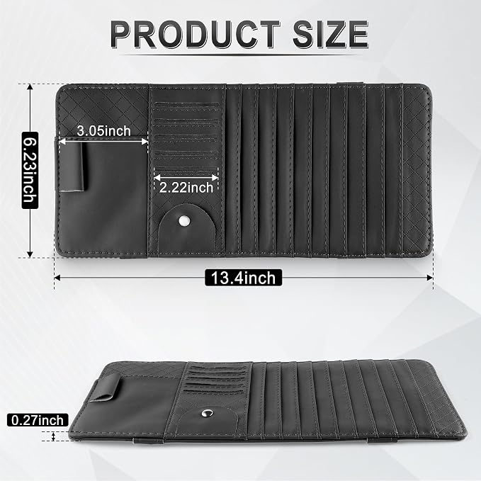 Sun Visor CD Case Holder for Car - Multi-Function Visor Organizer with CD/DVD Storage, Eyeglass Clip, Card Slots & Pen Holder, Durable Leather Car Accessories (Black)