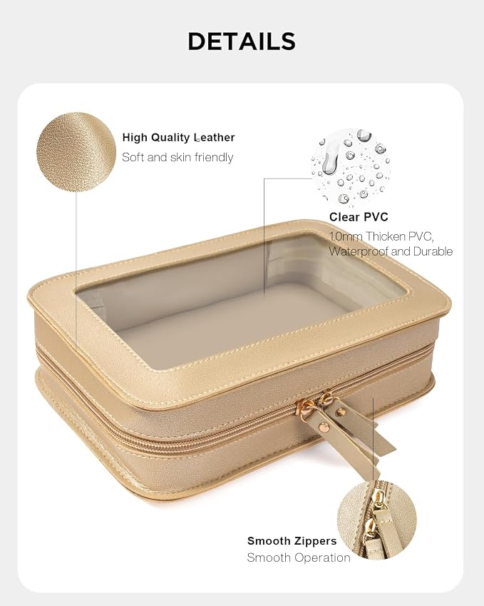 Clear Makeup Bags,TSA Approved Toiletry Bag with Zipper,Sunscreen Bag Clear Makeup Toiletry Pouch Beach Vacation Essentials for Women Teen Girls Gifts(Golden)