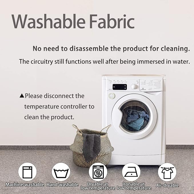 Foldable & Washable Fabric Heated Seat Cushion with Temperature Control & Timer - Whole Back Heating - for Office/Home Use