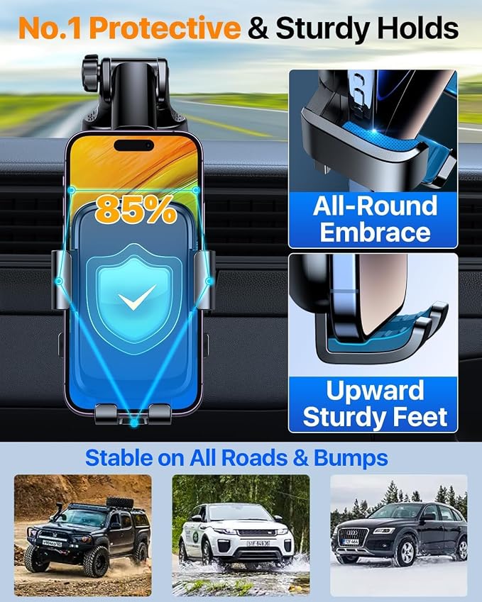 YRU Car Phone Holder Mount for Car, Dashboard Windshield Air Vent Phone Stand with Adjustable Cradle and Rotating Base, for iPhone 17 16 15 14 13 Pro Max, Samsung Galaxy