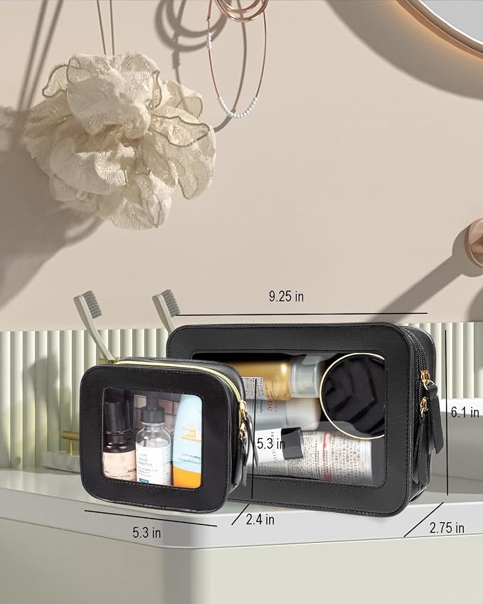 2 Pcs Clear Makup Bag Set, Clear Cosmetic Bags with Zipper Waterproof Small Travel Cosmetic Case Cute Make Up Pouch Mini Car Essentials for Women Travel Car Organizer