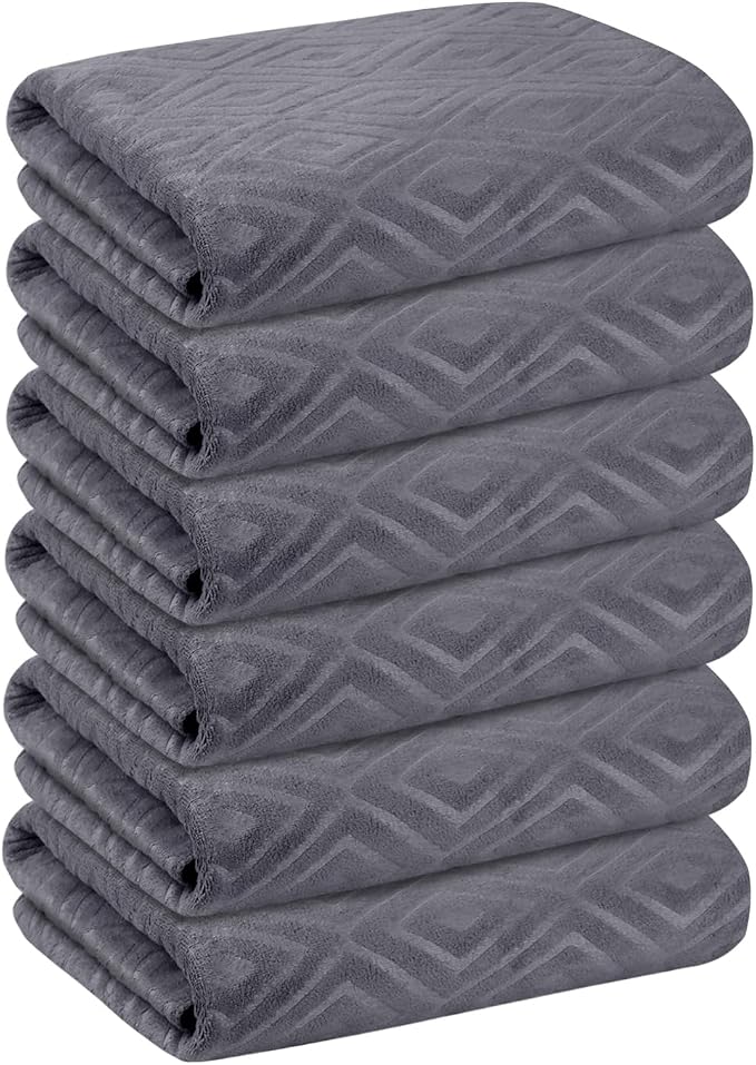 Bath Towel, Microfiber Bath Towels Set 6 Pack (30" x 60") - Large Size, Extra Absorbent, Quick Drying, Grey Diamond Embossed
