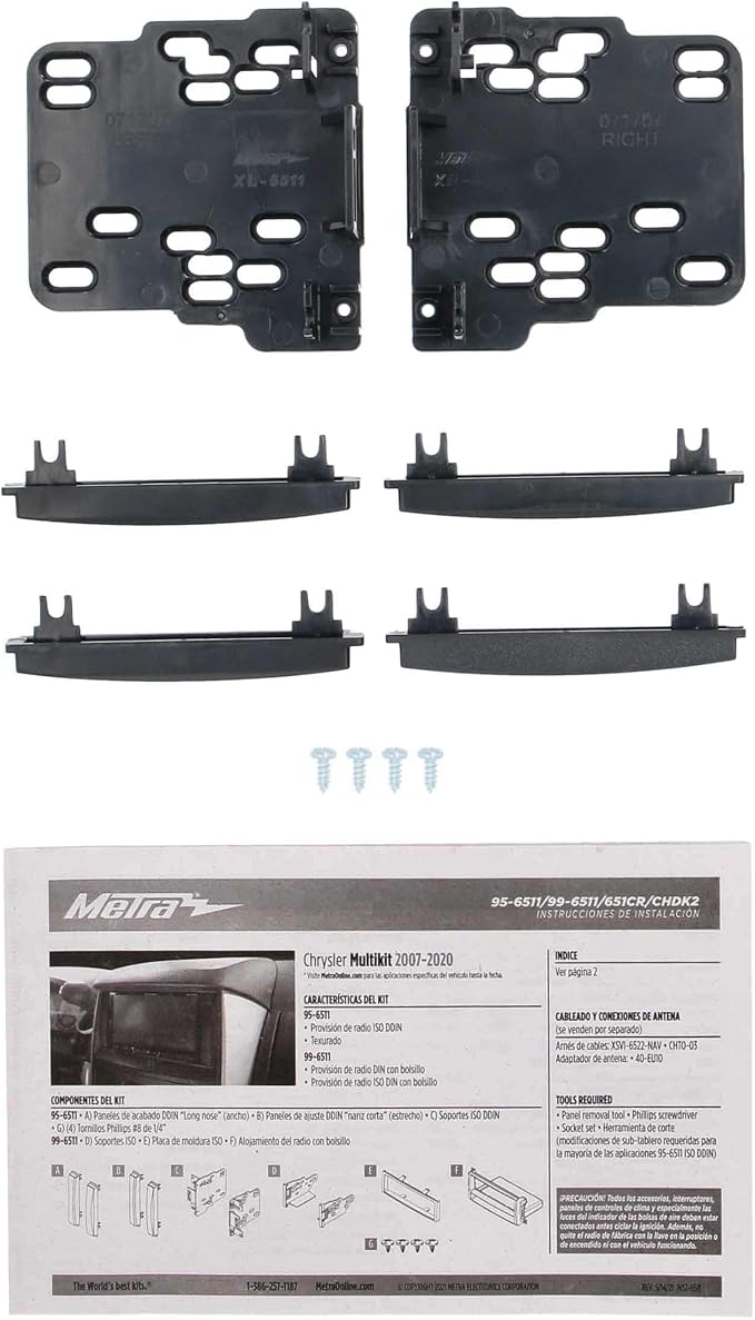 Metra Electronics 95-6511 Double-DIN Radio Installation Dash Kit Fits Select 2007-Up Chrysler Vehicles Black