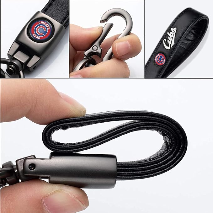 for Chicago Cubs Baseball Fans Car Keychain with Tire Valve Caps, Car Keyring and Valve Stem Caps Compatible with Key Fob Holder, Delicate Gifts for Men Women, Cubs