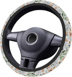 Car Steering Wheel Cover for Women Men, Non-Slip Botanical Floral Pattern with Ladybugs Steering Wheel Protector, Universal 14"-15" Fit for Cars, SUVs, Trucks