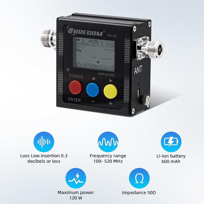 Surecom SW-102 Digital VHF/UHF 125-525Mhz Antenna Power & SWR Meter