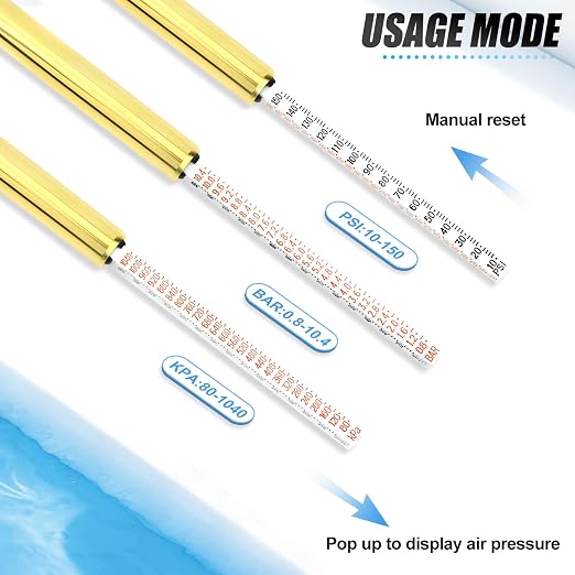 2PCS Gold Double Straight Type Tire Pressure Gauge, Dual Head Air Pressure Gauge, Pressure Range 10-150 Psi (Suitable for Trucks, etc.)