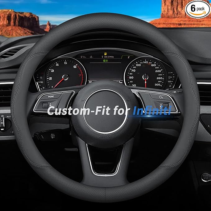 Deer Route Custom-Fit for Infiniti Steering Wheel Cover, Premium Leather Car Steering Wheel Cover with Logo, Non-Slip, Breathable, for Infiniti Accessories (B-Style,for Infiniti)