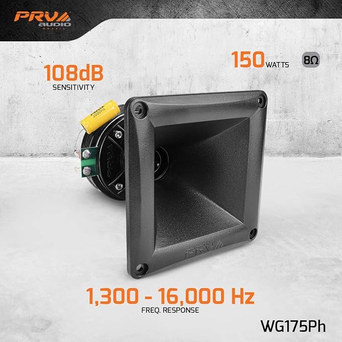 WG175Ph 1" Exit Compression Driver, 150 Watts Program Power, High Frequency, 108dB Tweeter Driver + Horn Combo - Horn Driver Car Audio