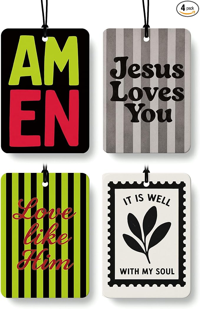 Neon Green and Grey Christian Car Air Freshener 4 Pcs for Women | Christian Jesus Car Accessories Mirror Decor, Religious Hanging Air Freshener for Cars Closet Drawer Books