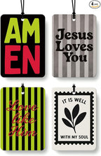 Neon Green and Grey Christian Car Air Freshener 4 Pcs for Women | Christian Jesus Car Accessories Mirror Decor, Religious Hanging Air Freshener for Cars Closet Drawer Books