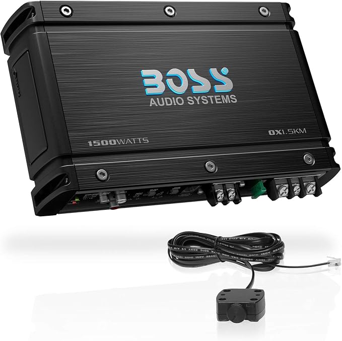 OX1.5KM Monoblock Car Amplifier – 1500 High Output, 2-8 Ohm Stable, Low/High Level Inputs, Low Pass Crossover, Bass for Subwoofer