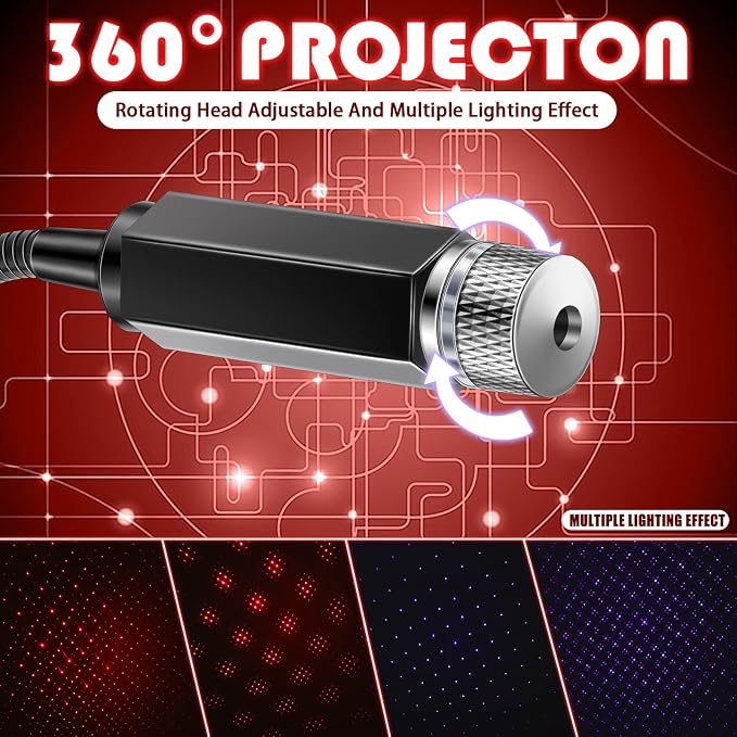 2 Pack USB Star Projector Night Light Adjustable Romantic Projector Car Interior Roof Lights Portable LED Night Star Lamp Atmosphere Decorations for Ceiling, Bedroom, Party